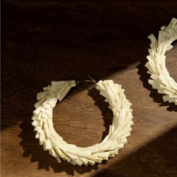 Tan Raffia Large Hoop Earrings - Picture 3 of 4